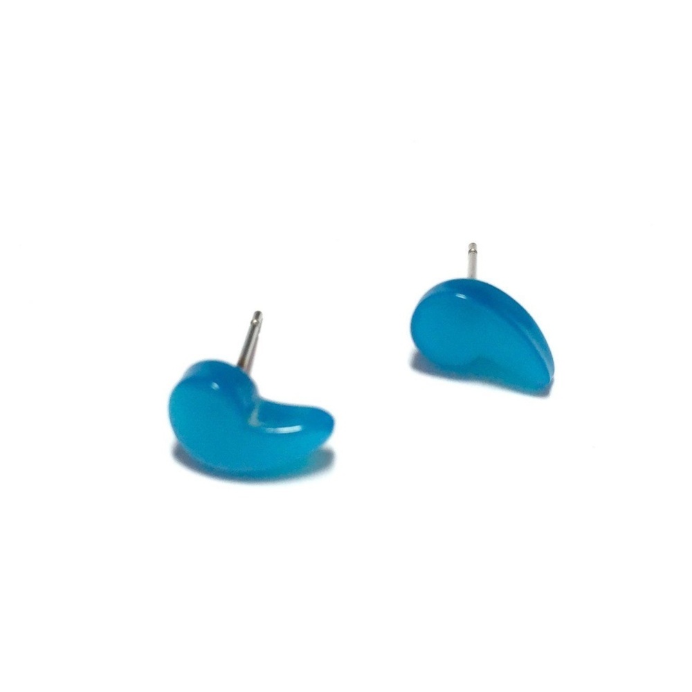 Aqua Vintage Moonglow Lucite Comma Stud Earrings